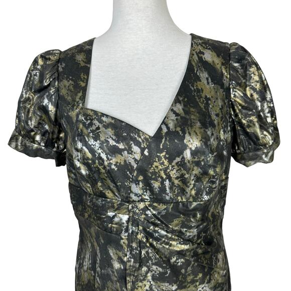 Voom by Joy Han Black Metallic Puff Sleeve Asymmetrical Neck Mini Cocktail Dress - Picture 3 of 8